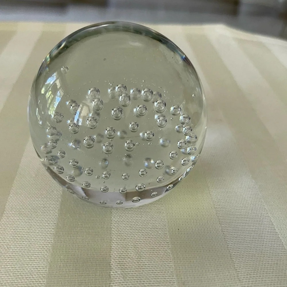 Three Paperweights 2 Vintage Clear Round Glass With Bubbles Murano Style & Bunny - Picture 6 of 16